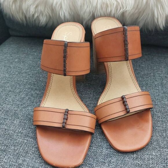 SPLENDID Tacy Double Strap Leather Stacked Block 3.25" Heel Size 7 - Picture 4 of 11